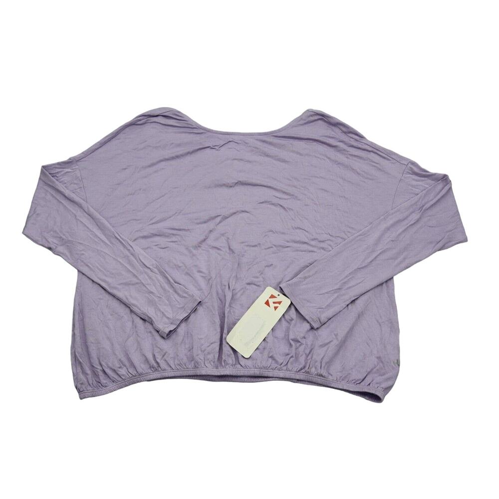 Joy Lab Shirt Womens L Purple Long Sleeve Boat Neck Backless Tie Stretch Blouse